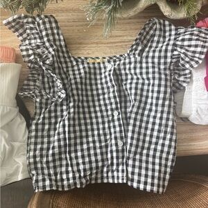 Rebellion Black and White Ruffled Fitted Blouse